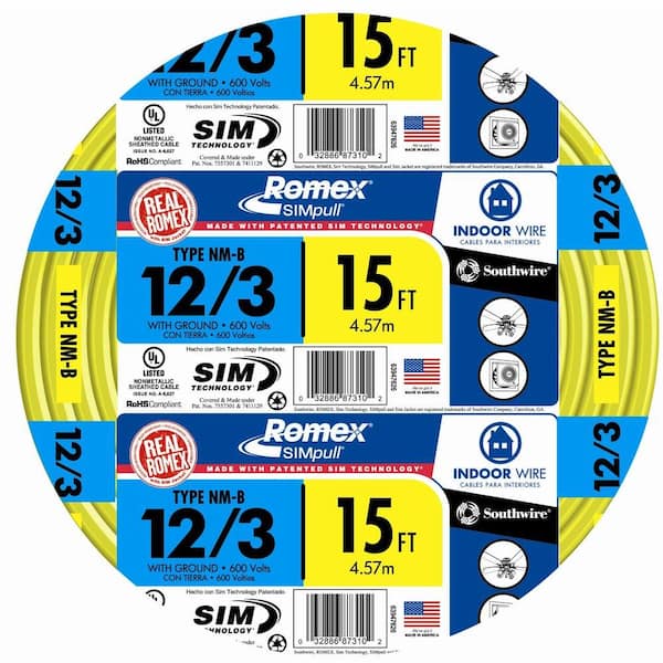 Southwire 15 ft. 12/3 Solid Romex SIMpull CU NM-B W/G Wire