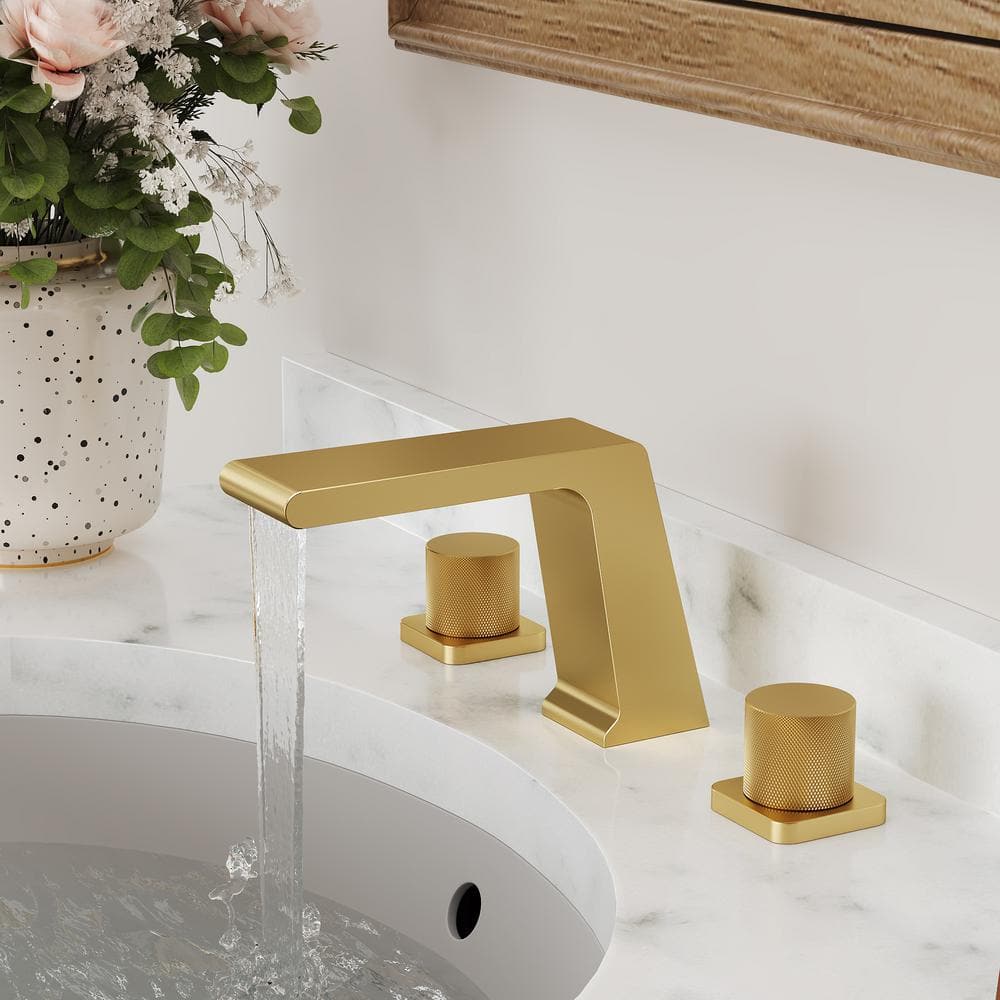 Brushed Gold Double Handle Widespread Bathroom Faucet