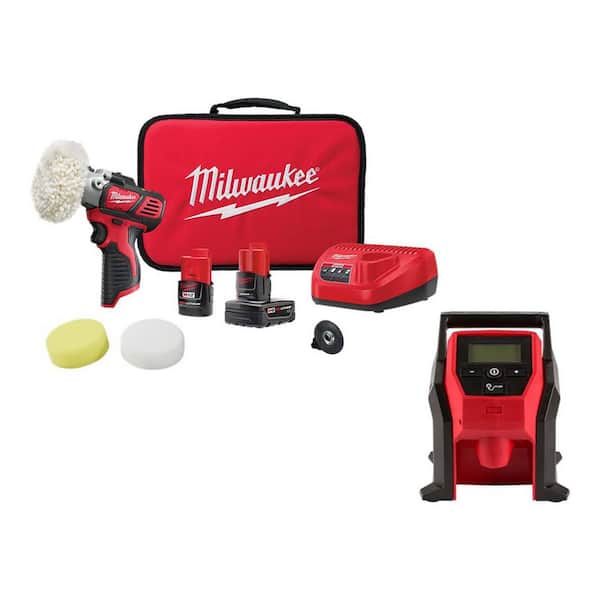 M12 12V Lithium-Ion Cordless Variable Speed Polisher/Sander Kit with Portable Inflator