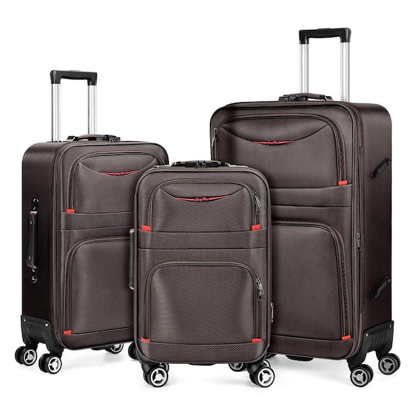 HIKOLAYAE Softside Expandable Luggage Set with TSA Lock and 8-Wheel Spinner in Space Brown, 3-Piece