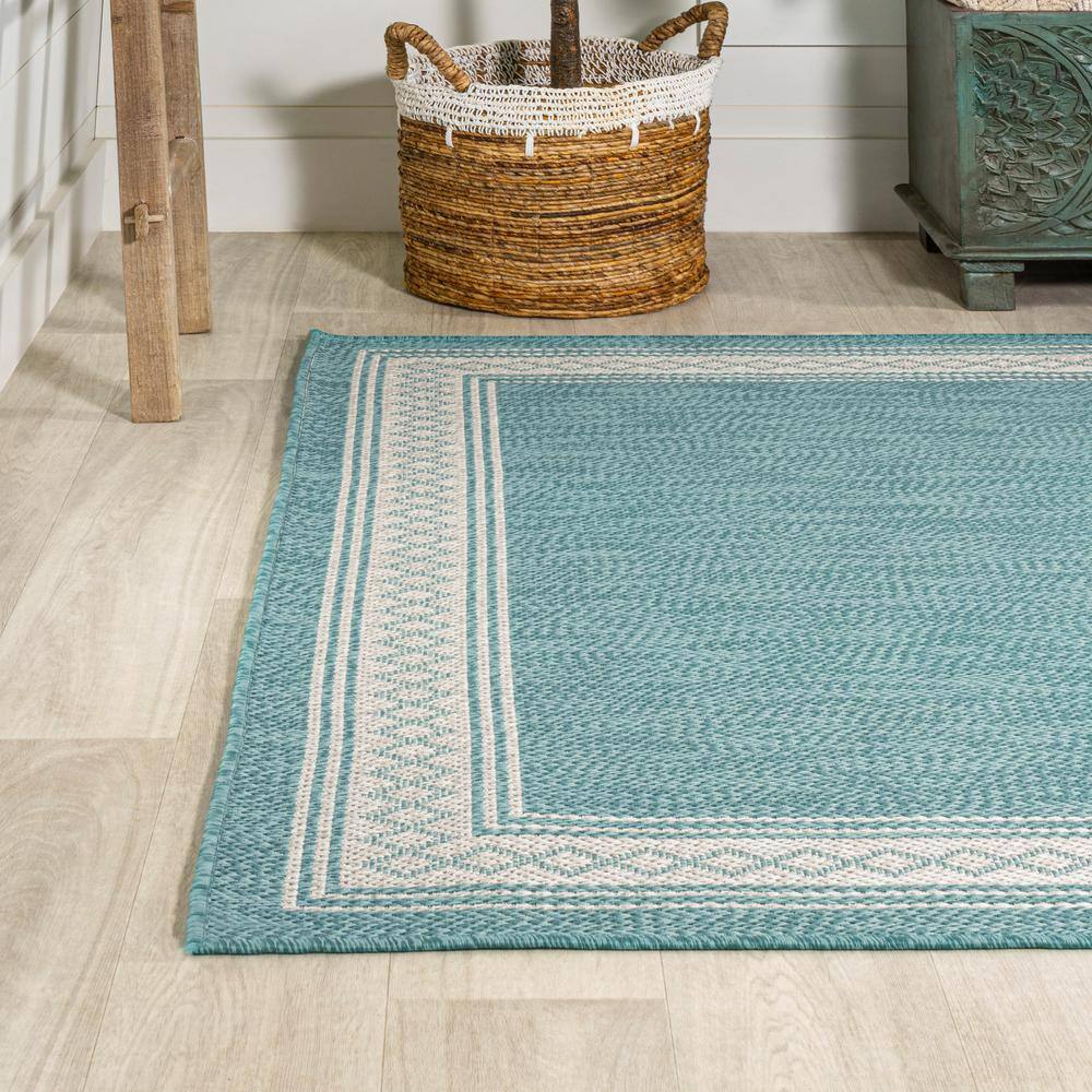 Aqua and Light Gray Reversible Diamond Synthetic Area Rug