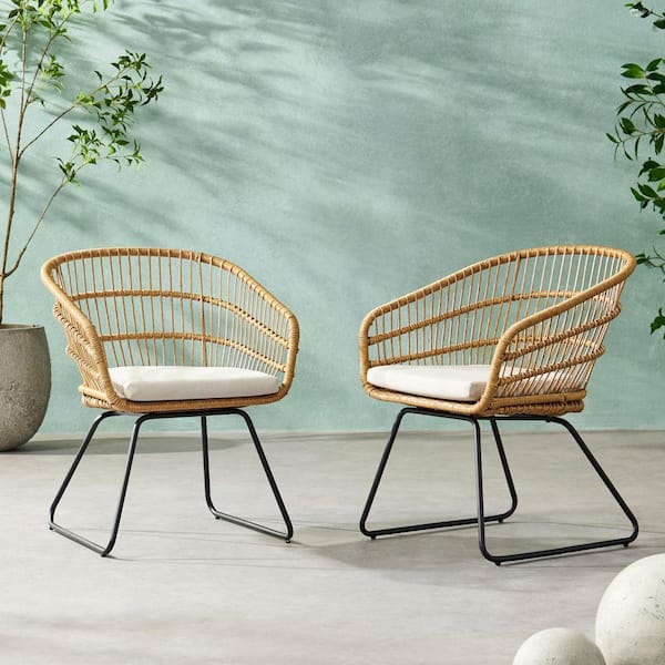 ピース Brown All-Weather Wicker Outdoor Lounge Chair Patio Dining Chair