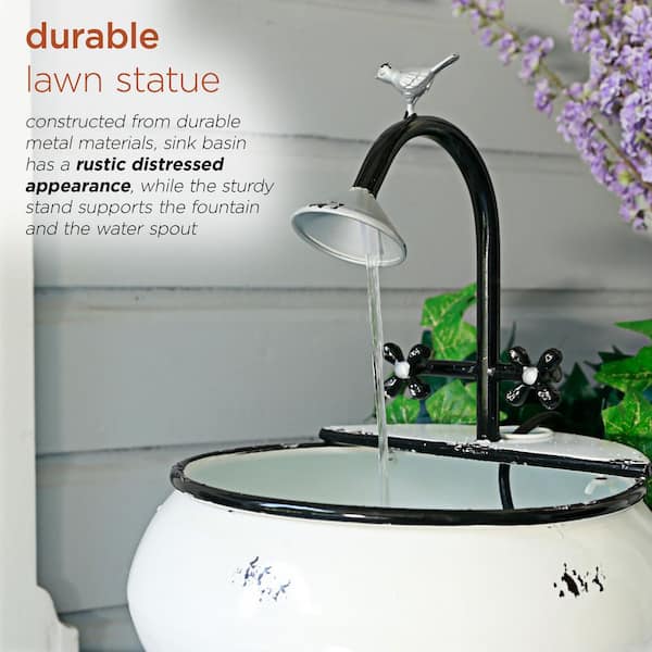 Alpine Corporation 34" Antique Metal Sink Fountain - Vintage Outdoor Garden Water Feature With Pump Included