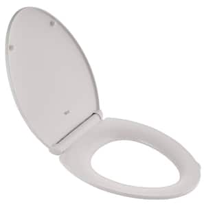 Contemporary Slow-Close Elongated Closed Front Toilet Seat with Trivantage and Flat Bumpers in White