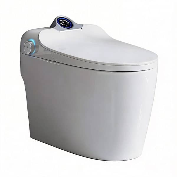 Elongated Bidet Toilet 1.28 GPF in White with Heated Seat, Foot Sensor, Auto Flush, Night Light