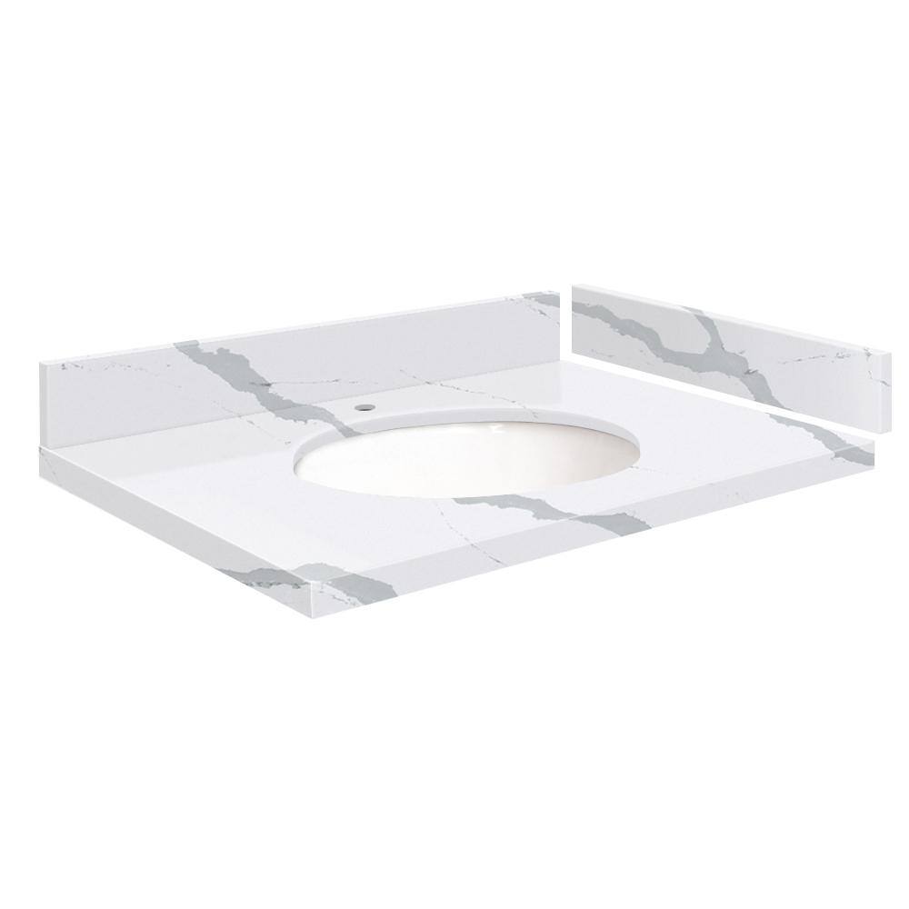 Silestone 28 in. W x 22.25 in. D Quartz White Round Single Sink Vanity Top in Bianco Calacatta price history on PriceWatchPro