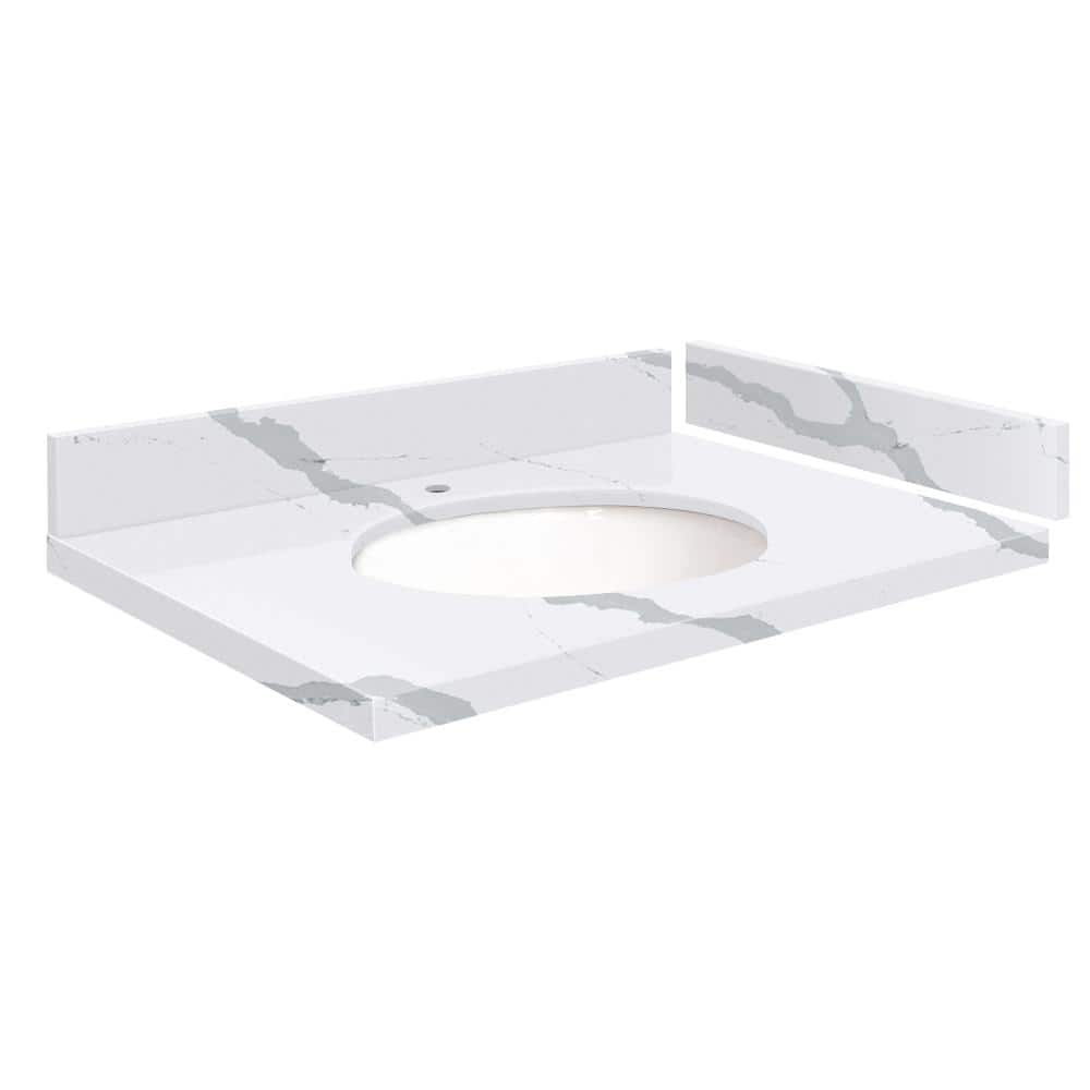 Silestone 30.5 in. W x 22.25 in. D Quartz White Round Single Sink Vanity Top in Bianco Calacatta price history on PriceWatchPro