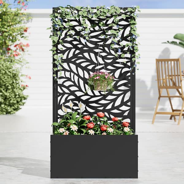 Dovelina 47 in. x 11 in. x 24 in. Black Metal Iron Raised Beds Planter Box with Attached Trellis for Climbing Vegetation