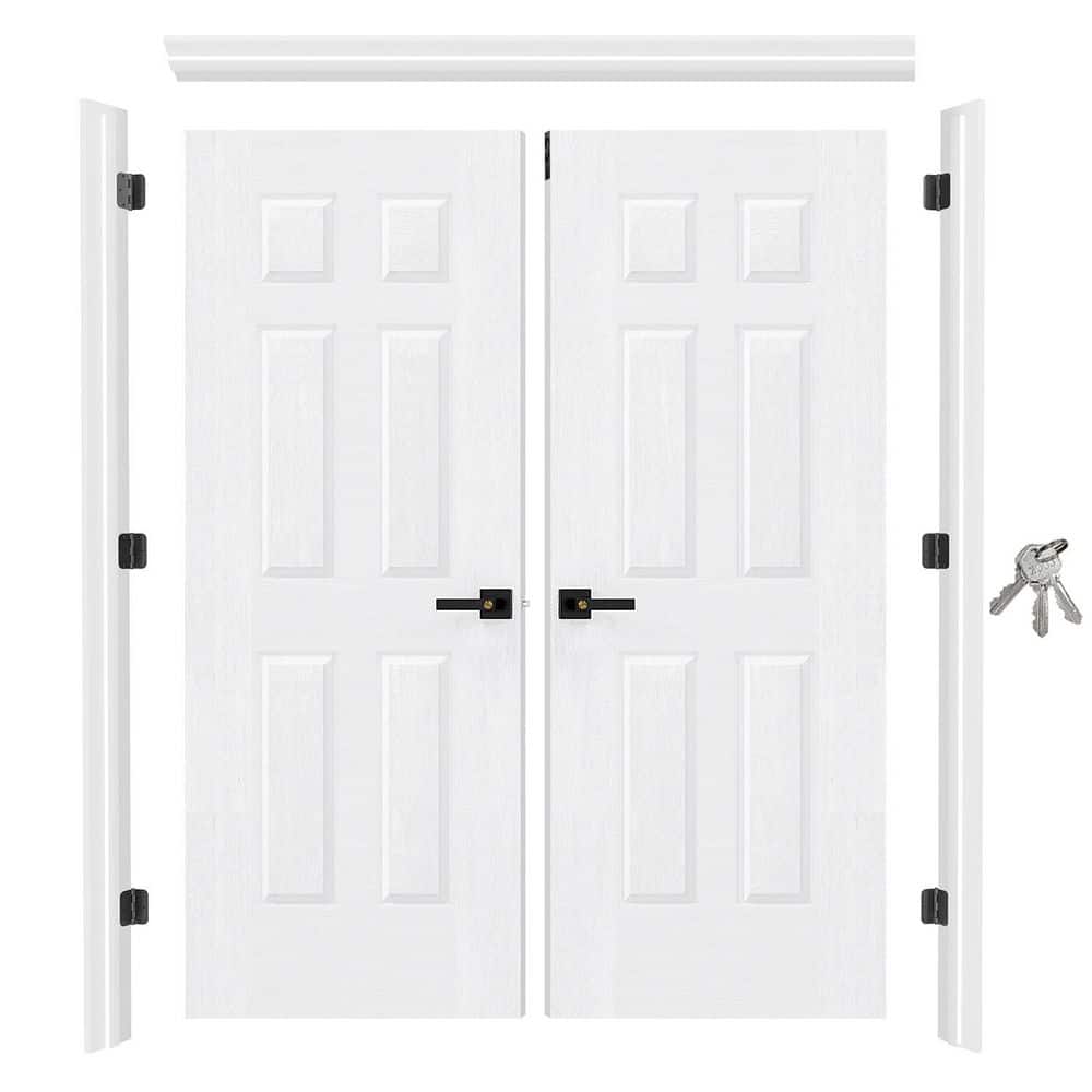 TENONER 60 in. x 80 in.6 Panel Primed Hollow Core Door with Quick