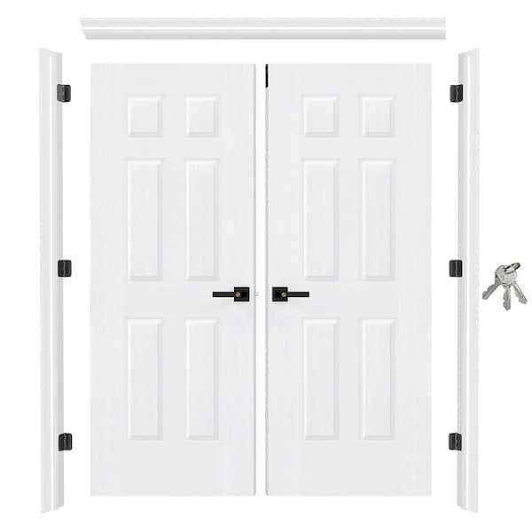 TENONER 60 in. x 80 in.6 Panel Primed Hollow Core Door with Quick