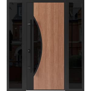 1077 60 in. x 80 in. Right-hand/Inswing 2 Sidelight Tinted Glass Teak Steel Prehung Front Door with Hardware