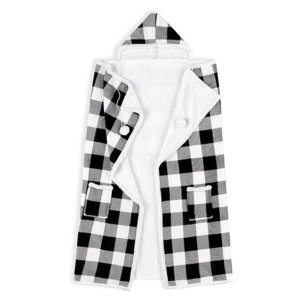 Unbranded White/Black Plaid Polyester Hooded Throw