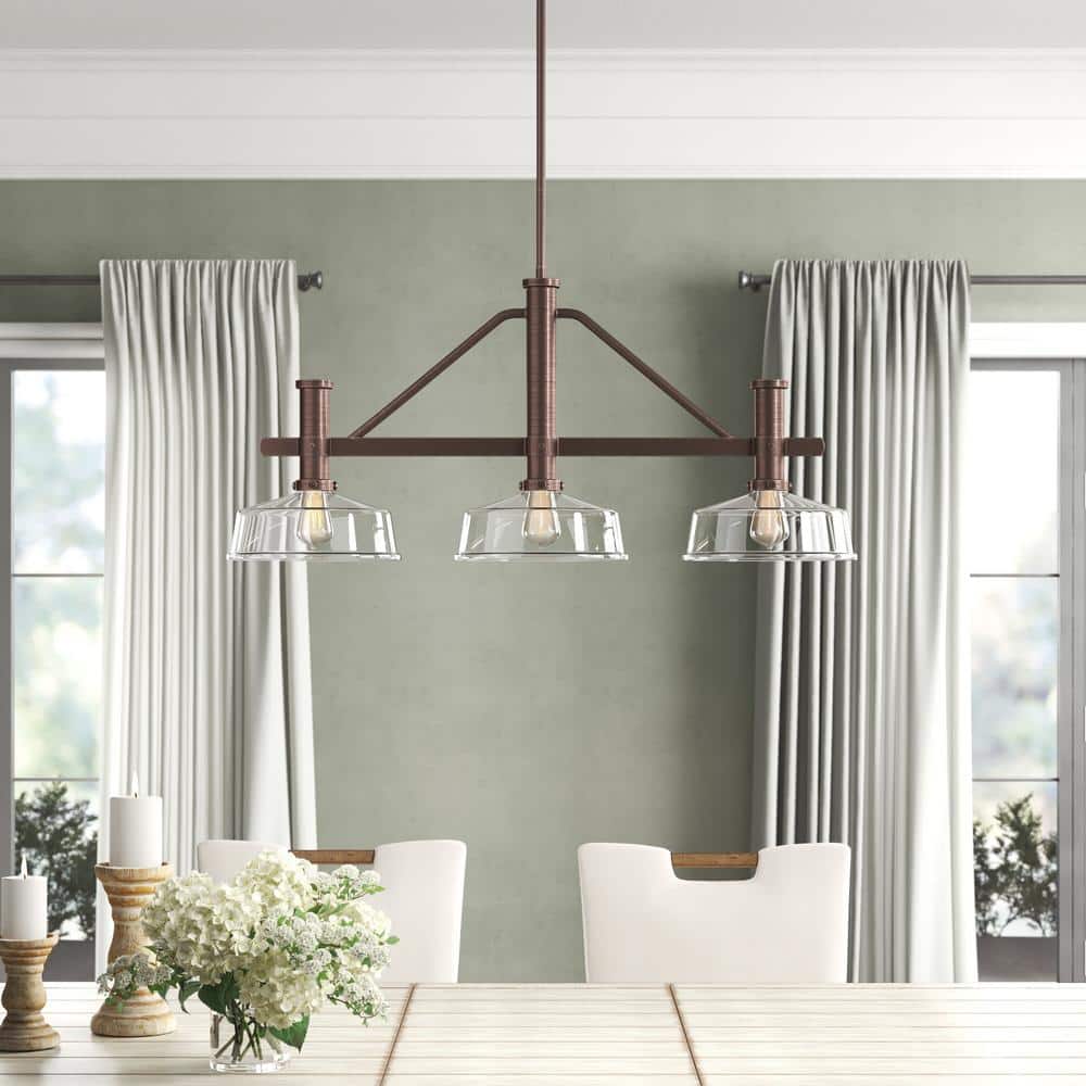 Carson 3-Light Satin Copper Bronze Farmhouse Linear Chandelier for Kitchen Islands with No Bulbs Included price history on PriceWatchPro