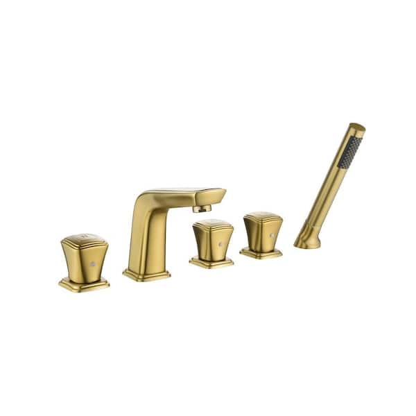 Aosspy Modern 3-Handle Roman Tub Faucet with Hand Shower in Brushed Gold