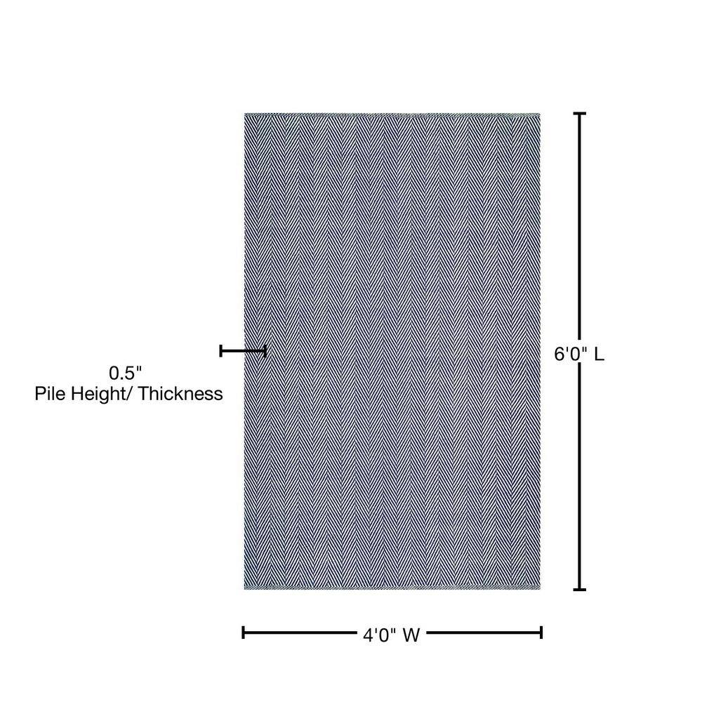 Handmade Navy Stripe Cotton 4' x 6' Reversible Area Rug