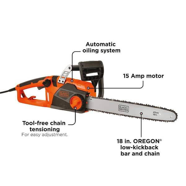 BLACK+DECKER 18 in. 15 AMP Corded Electric Rear Handle Chainsaw