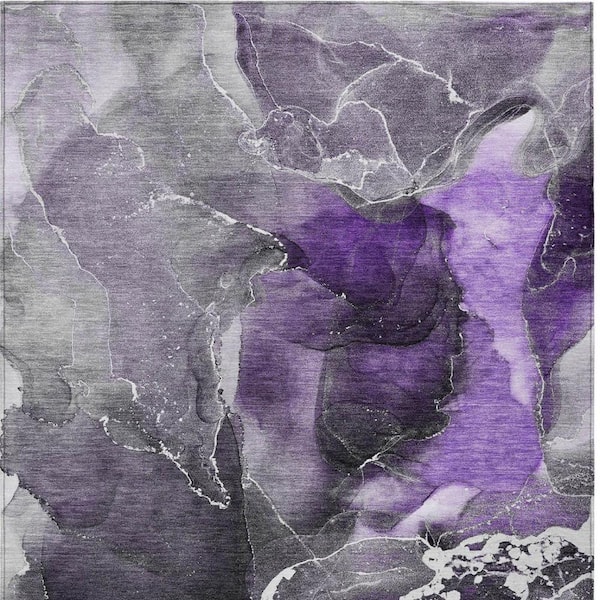 Gray and Purple 3 ft. x 5 ft. Abstract Indoor / Outdoor Area Rug