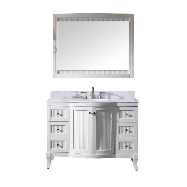 Virtu USA Khaleesi 48 in. Vanity in White with Marble Vanity Top in Italian Carrara White and Mirror