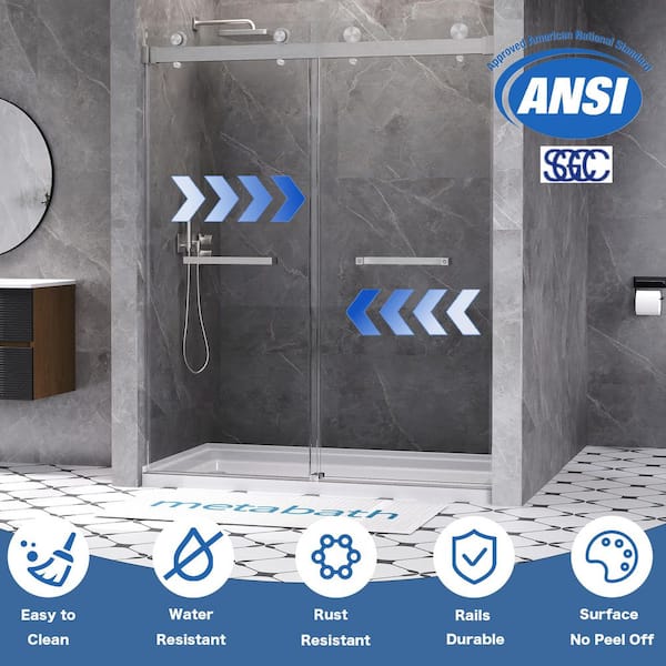 56 to 60 in. W x 76 in. H Double Sliding Frameless Shower Door in Brushed Nickel with 5/16 in. Tempered Clear Glass