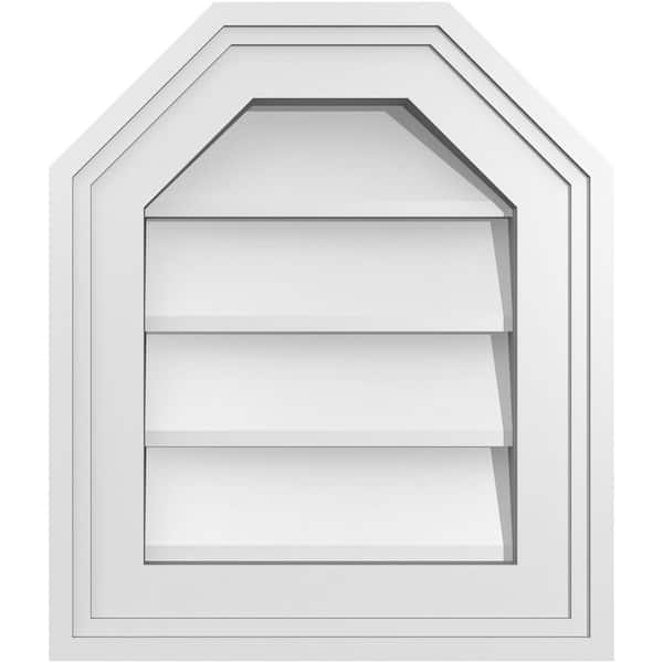Ekena Millwork 12 in. x 14 in. Octagonal Top Surface Mount PVC Gable Vent: Decorative with Brickmould Frame