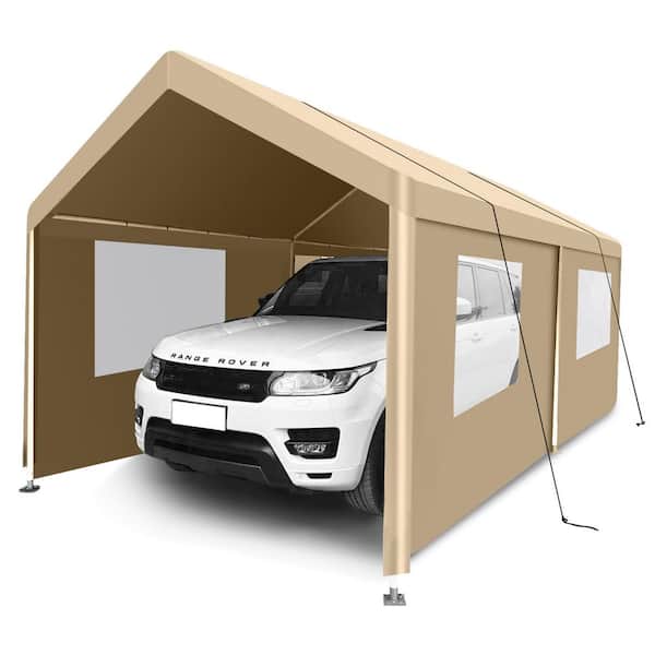 10 ft. x 20 ft. Heavy-Duty Garage Portable Carport Tent for Outdoor Storage Shelter, khaki