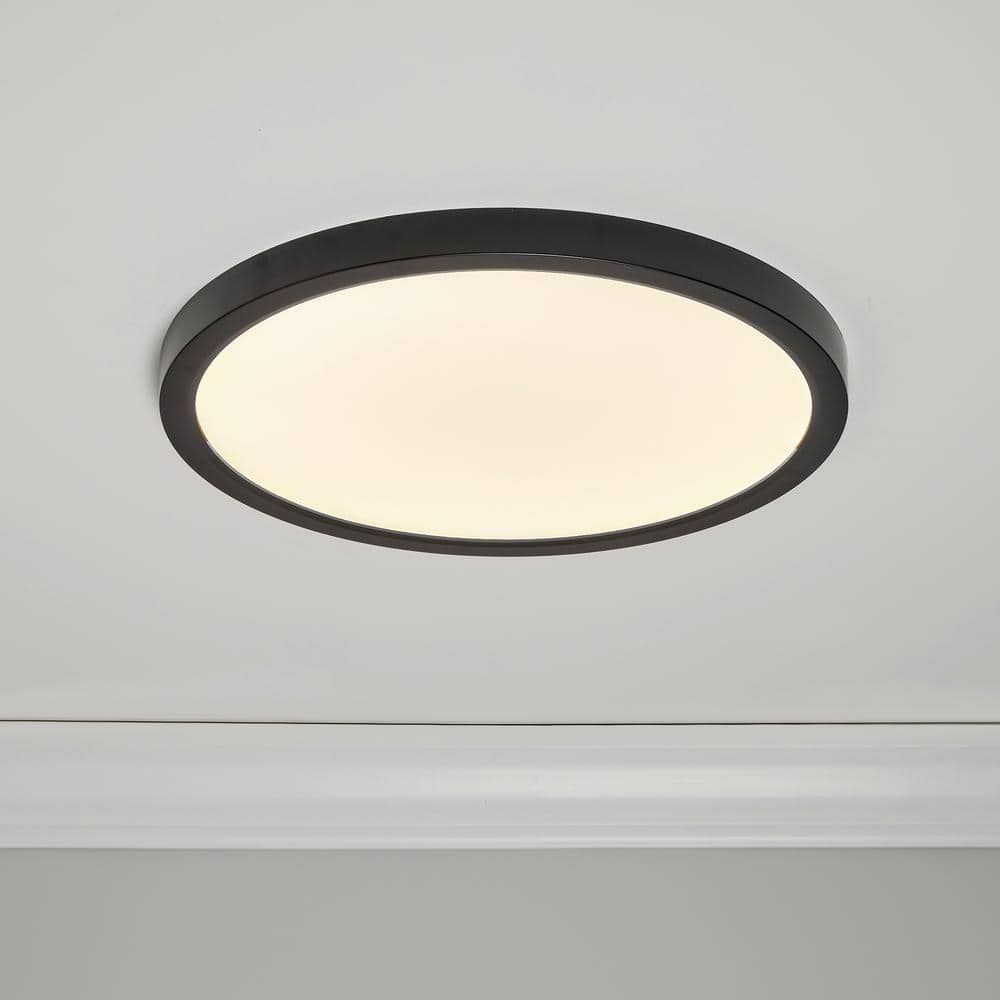 14-Inch Black Aluminum Round LED Flush Mount Ceiling Light