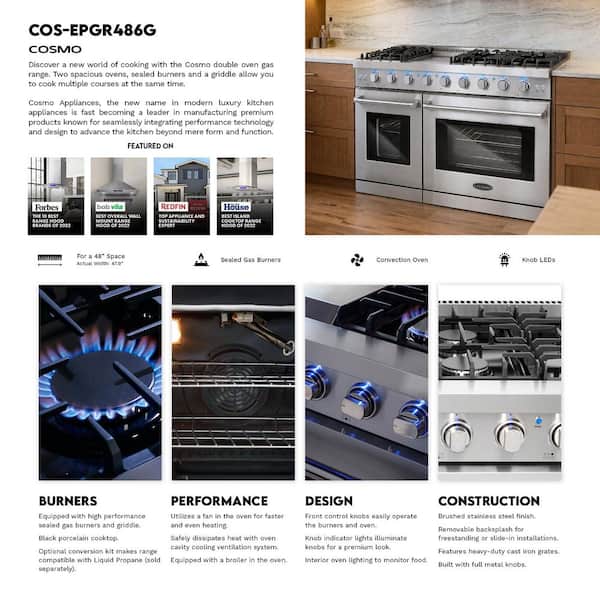 Cosmo 48 in. Haven Collection 7 cu. ft. Double Oven Gas Range, 6