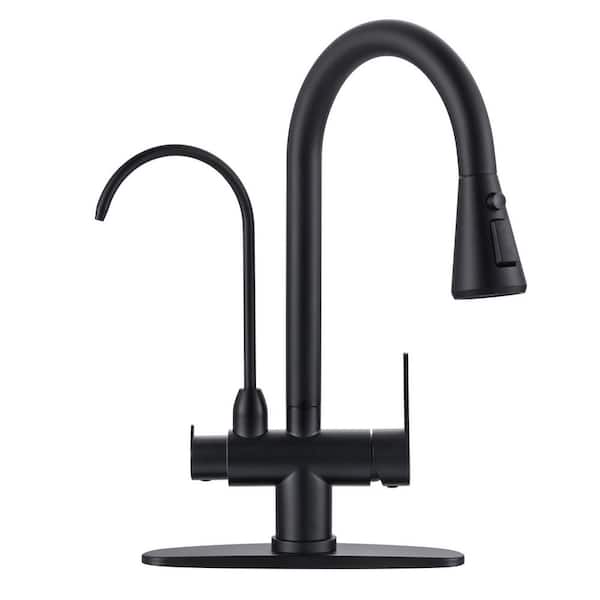 16.7 in. Stainless Steel 2 in 1 Pull Down Sprayer Kitchen Faucet with 360° Swivel Spout Filtered Water Faucet in Black