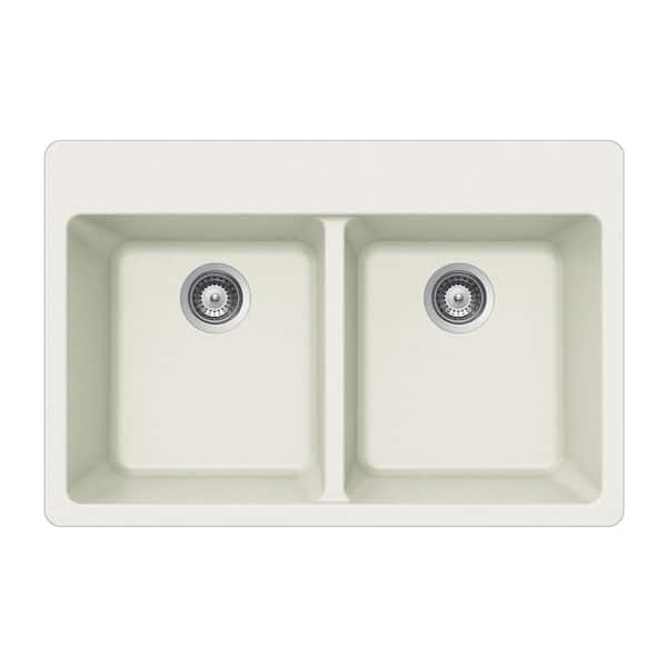 HOUZER Quartztone Undermount Granite Composite 33 in. Double Bowl Kitchen Sink in Cloud