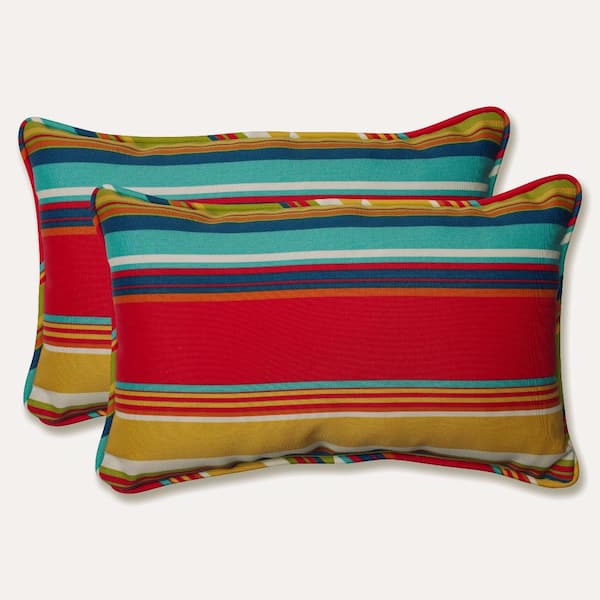 Pillow Perfect Stripe Red Rectangular Outdoor Lumbar Throw Pillow 2-Pack