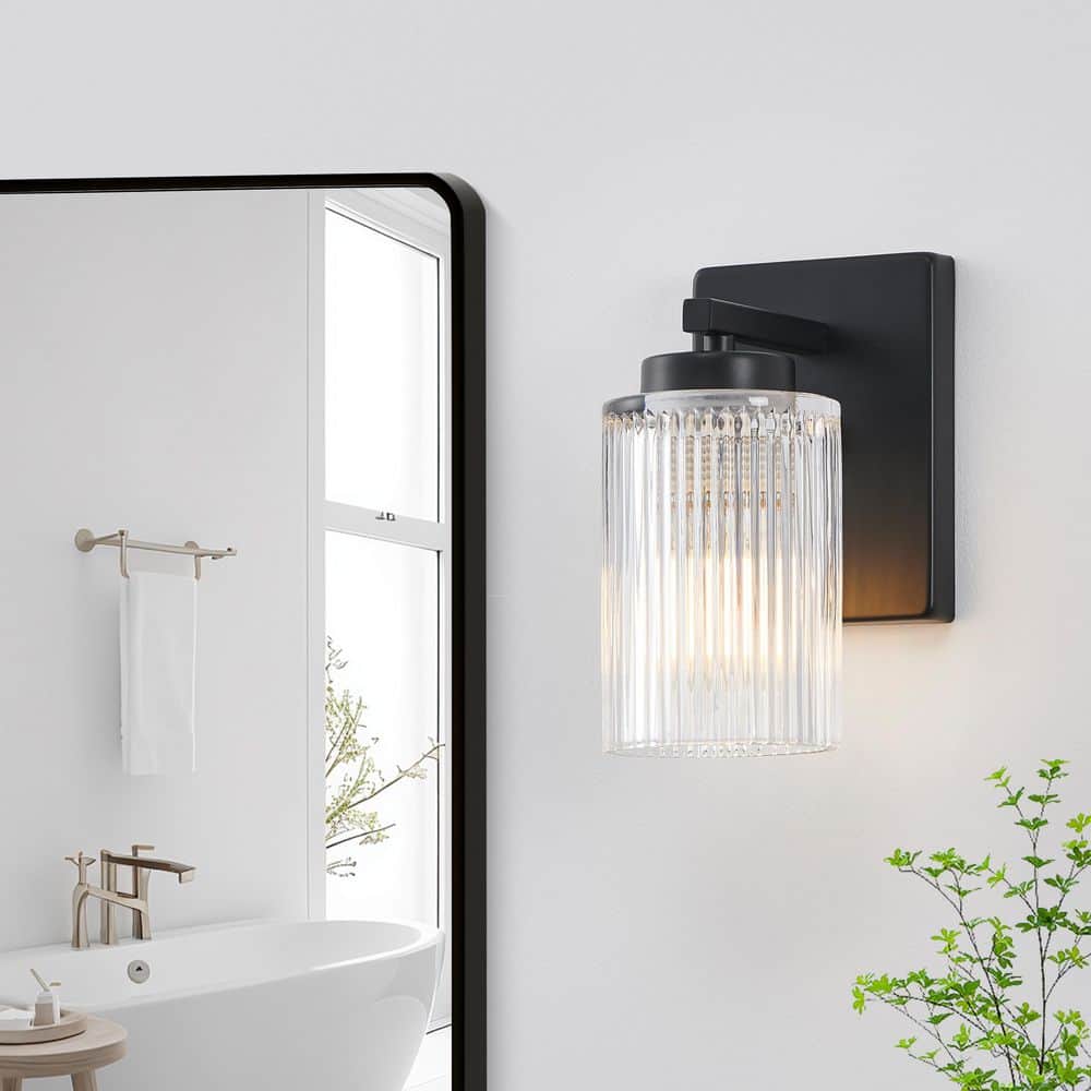 4.75 in. 1-Light Painted Black Wall Sconce with Clear Ribbed Glass Shade price history on PriceWatchPro