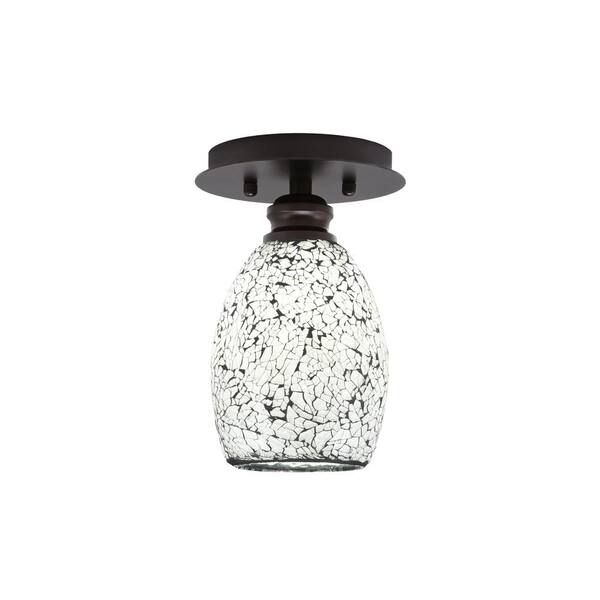 Unbranded Albany 1-Light 6 in. Espresso Semi-Flush with Black Fusion Glass Shade