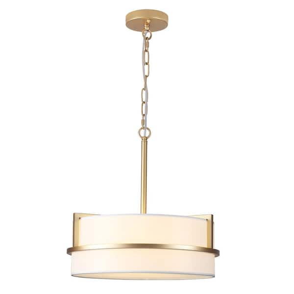 3-Light Gold Pendant Design Hanging Linear Chandelier Lighting with Cloth Cover for Kitchen Island
