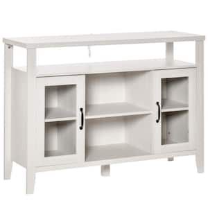 White Retro Style Storage Sideboard with 3-Open Compartments, 2-Framed Glass Door Cabinets and Anti-Topple