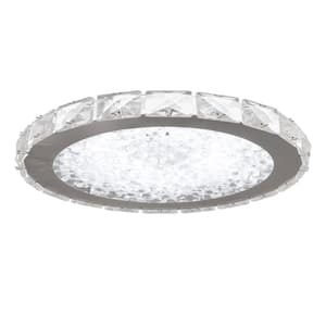 Crystal 20.5 in. 36-Watt Chrome Integrated LED Flush Mount Round Ceiling Light for Kitchen Bedroom Bathroom Hallway
