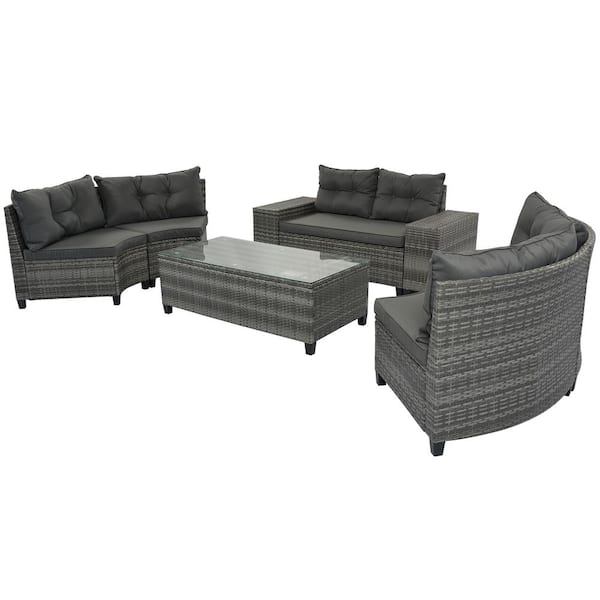Unbranded GO 8-pieces Wicker Outdoor Sectional Set with Gray Movable Cushions, Curved Sofa Set with Rectangular Coffee Table