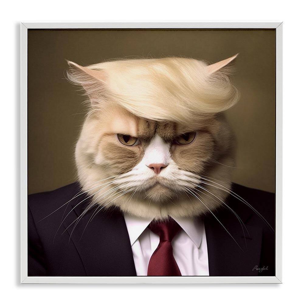 Trump Cat Portrait by Roozbeh White Framed Giclee Art Print Animal 17 in. x 17 in. price history on PriceWatchPro