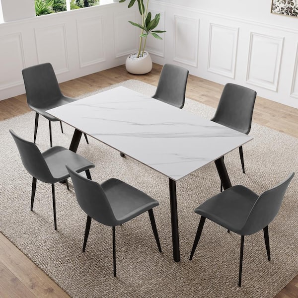 GOJANE 55.1 in. Rectangular Black Slate Stone Modern Dining Table