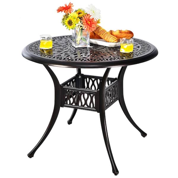 Aluminum Outdoor Round Dining Table Cast Patio Bistro Table with Umbrella Pole