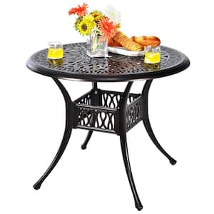 Aluminum Outdoor Round Dining Table Cast Patio Bistro Table with Umbrella Pole