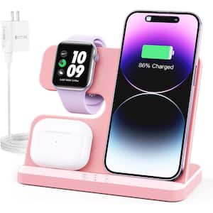 3 in 1 Pink Wireless Charging Station Wireless Charger for iPhone/Android, Smart Watch and Airpods