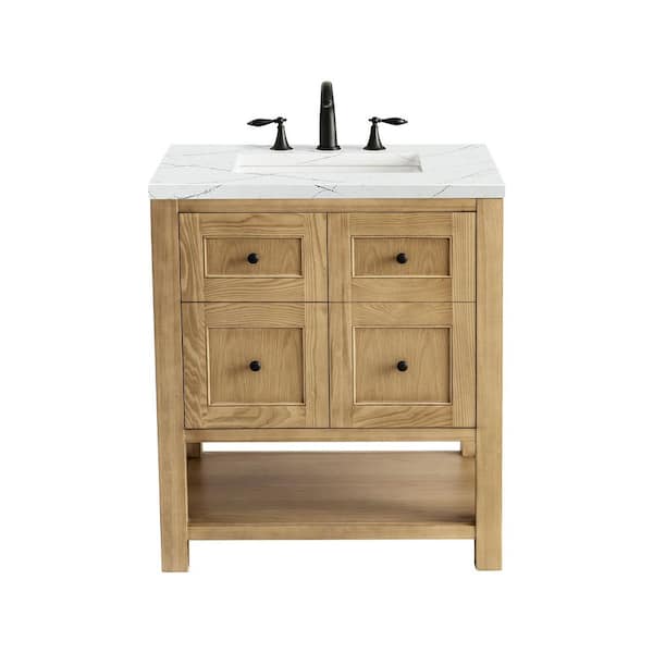 James Martin Vanities Breckenridge 30.0 in. W x 23.5 in. D x 34.2 in . H Bathroom Vanity in Light Oak with Ethereal Noctis Quartz Top
