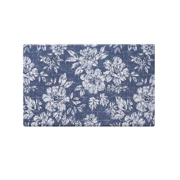 Navy Iris Floral 17.5 in. x 32 in. Anti-Fatigue Wellness Mat