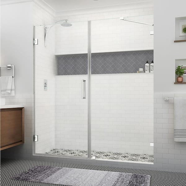 Aston Nautis XL 69.25 to 70.25 in. W x 80 in. H Hinged Frameless Shower Door in Polished Chrome with Clear StarCast Glass