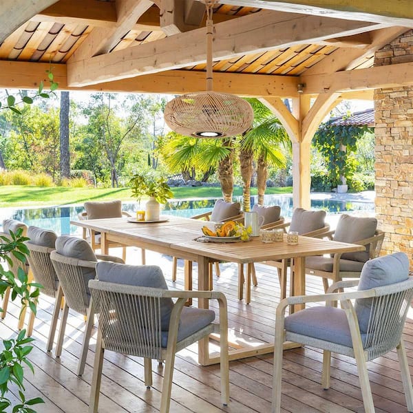 15 in. Outdoor Wood Rattan Caged Dimmable LED Ceiling Fan with Light Remote Downrod Farmhouse Ceiling Fan for Patio