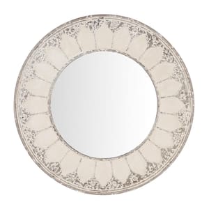 Medium Round Ivory Antiqued Classic Accent Mirror