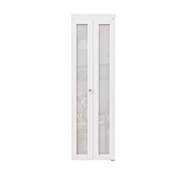 ARK DESIGN 24 in. x 80 in. 1-Lite Frosted Glass Solid Core MDF White Finished Closet Bifold Door with Hardware