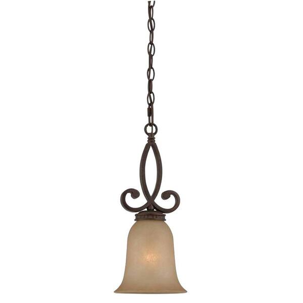 Illumine 1-Light English Bronze Mini Pendant with Antiqued Scavo Glass Shade