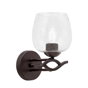 Revo 1-Light Dark Granite Wall Sconce 6.25 in. White Marble Glass