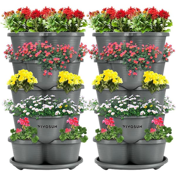 VIVOSUN 5 Tier PP Vertical Stackable Planter (30 Pots) in Grey